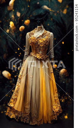 Gorgeous party dress with fancy decor, 3d render Gorgeous party dress with fancy decor, 3d render 95243154