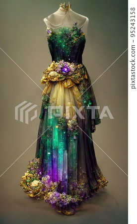 Gorgeous party dress with fancy decor, 3d render Gorgeous party dress with fancy decor, 3d render 95243158