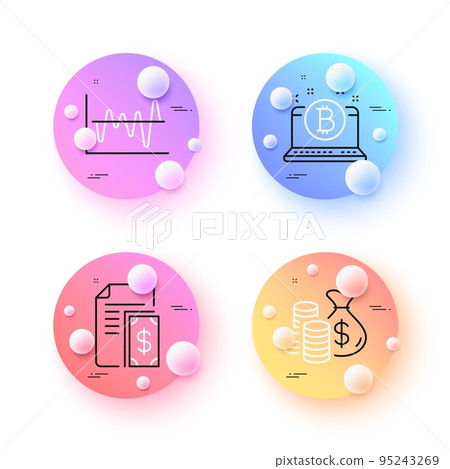 Coins bag, Bitcoin and Payment minimal line icons. 3d spheres or balls buttons. Stock analysis icons. For web, application, printing. Investment, Cryptocurrency laptop, Cash money. Vector Coins bag, Bitcoin and Payment minimal line icons. 3d spheres or balls buttons. Stock analysis icons. For web, application, printing. Investment, Cryptocurrency laptop, Cash money. Vector 95243269