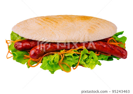 Hot dog - sandwich with sausage in pita Hot dog - sandwich with sausage in pita 95243463
