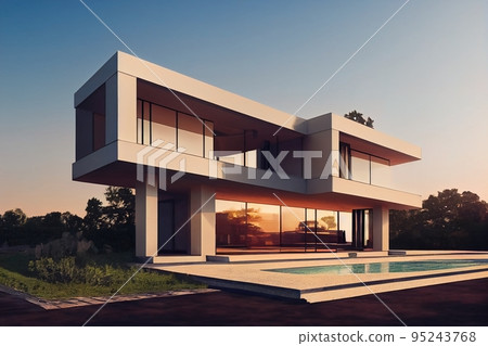3d rendering of modern cozy house, 3d illustration 3d rendering of modern cozy house, 3d illustration 95243768