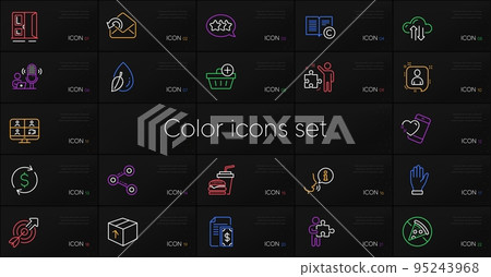 Set of Cloud sync, Prohibit food and Target line icons. Include Stars, Share, Send mail icons. Copyright, Dollar exchange, Hand web elements. Heart, Video conference, Puzzle. Package. Vector Set of Cloud sync, Prohibit food and Target line icons. Include Stars, Share, Send mail icons. Copyright, Dollar exchange, Hand web elements. Heart, Video conference, Puzzle. Package. Vector 95243968