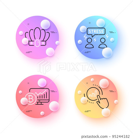 Crown, Difficult stress and Graph chart minimal line icons. 3d spheres or balls buttons. Bitcoin chart icons. For web, application, printing. Monarchy king, Mind anxiety, Get report. Vector 95244182
