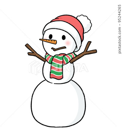 一個戴著圍巾和針織帽的三層雪人 95244265