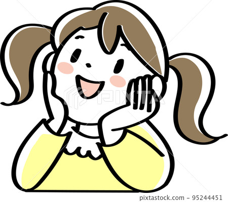 The upper body of a smiling girl looking up with a cane on her cheek 95244451