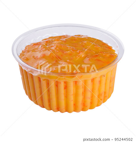 Homemade red hot chilli sauce isolated 95244502