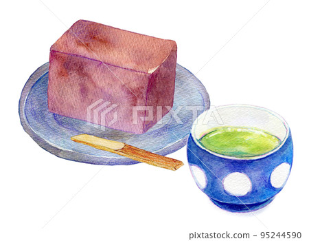 羊羹和綠茶水彩插圖 羊羹和綠茶水彩插圖 95244590