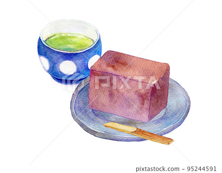 羊羹和綠茶水彩插圖 羊羹和綠茶水彩插圖 95244591