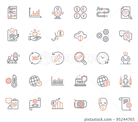 Science icons set. Included icon as Recovery tool, Gpu and Euro rate web elements. Rfp, Money diagram, Cogwheel blueprint icons. Cloud protection, World medicine, Dot plot web signs. Vector 95244765