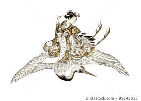 Ukiyo-e Girl riding a bird Part 4 Gold version 95245013