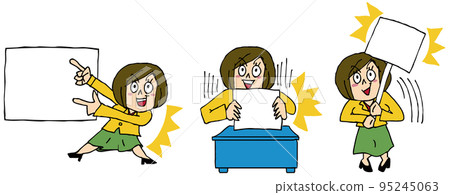 Three women set copy space to present vigorously with a confident face 95245063