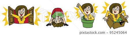 4-piece set of smiling women who appear vigorously from various places 95245064