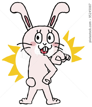 A rabbit pointing at you while turning around with a confident face A rabbit pointing at you while turning around with a confident face 95245087