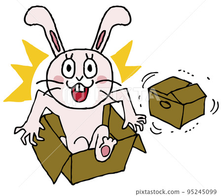A box that sways finely and a smiling rabbit that appears vigorously from inside the box 95245099