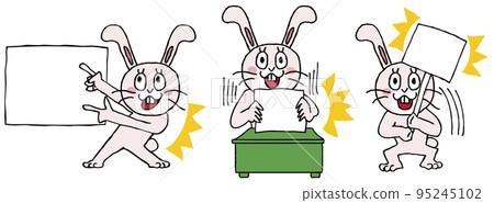 Rabbit 3-piece set copy space to present vigorously with a confident face 95245102