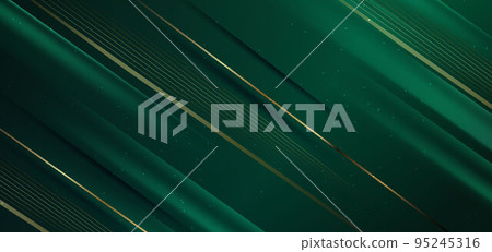 Abstract elegant dark green background with golden line diagonal and lighting effect sparkle. Luxury template design. 95245316