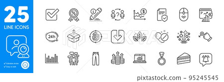 Outline icons set. Online statistics, Video conference and Organic tested icons. Pants, Bar diagram, Scroll down web elements. Send box, Medical pills, Delegate question signs. Vector 95245545
