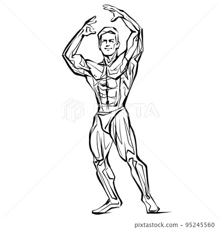 Posing bodybuilder, isolated vector silhouette, ink drawing 95245560