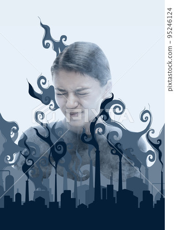 Environmental problems, air pollution. Human and eco. Contemporary art collage, modern creative design. Idea, saving environment, ecology, warming of the Earth's climate. 95246124