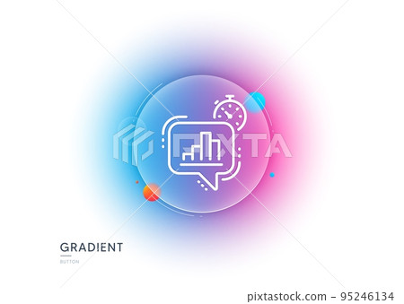 Diagram chart line icon. Gradient blur button with glassmorphism. Statistics timer sign. Market analytics symbol. Transparent glass design. Statistics timer line icon. Vector 95246134