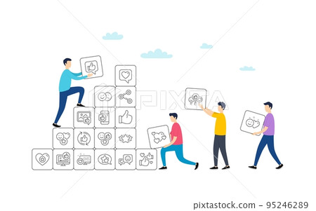 Social media line icons. People team work concept. Set - Share network, Social links and Rating linear icons. Heart, Feedback smile emotion and internet media. Vector Social media line icons. People team work concept. Set - Share network, Social links and Rating linear icons. Heart, Feedback smile emotion and internet media. Vector 95246289