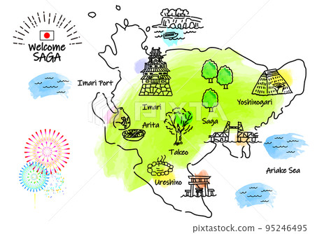 佐賀縣旅遊景點手繪簡單線描圖 佐賀縣旅遊景點手繪簡單線描圖 95246495
