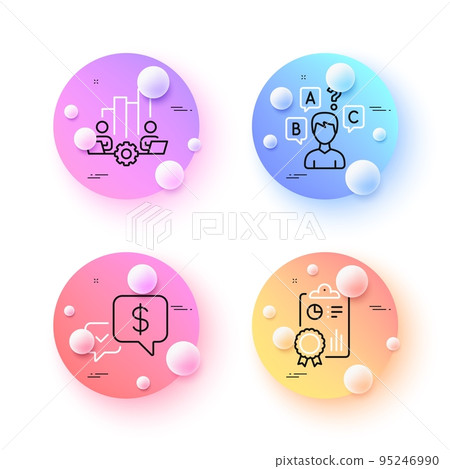 Teamwork chart, Inspect and Payment received minimal line icons. 3d spheres or balls buttons. Quiz test icons. For web, application, printing. Networking, Research report, Money. Interview. Vector Teamwork chart, Inspect and Payment received minimal line icons. 3d spheres or balls buttons. Quiz test icons. For web, application, printing. Networking, Research report, Money. Interview. Vector 95246990