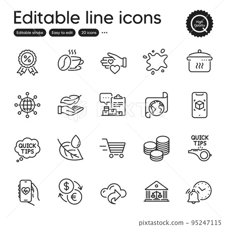 Set of Business outline icons. Contains icons as Cloud share, Tips and Quick tips elements. Court building, Lightweight, Volunteer web signs. Translation service, Discount medal. Vector Set of Business outline icons. Contains icons as Cloud share, Tips and Quick tips elements. Court building, Lightweight, Volunteer web signs. Translation service, Discount medal. Vector 95247115