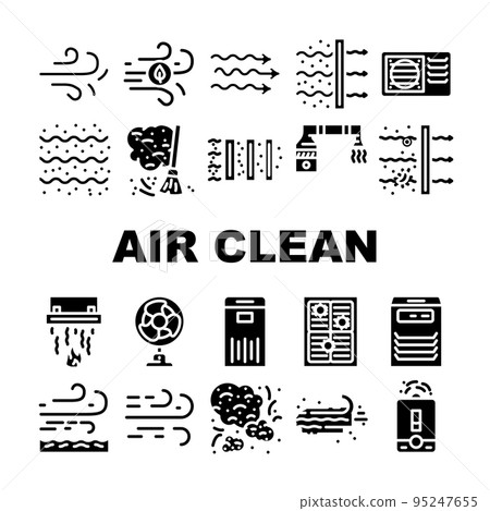 air clean flow freash wind filter icons set vector 95247655