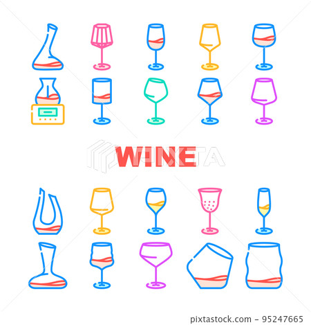 glass wine red wineglass drink icons set vector 95247665