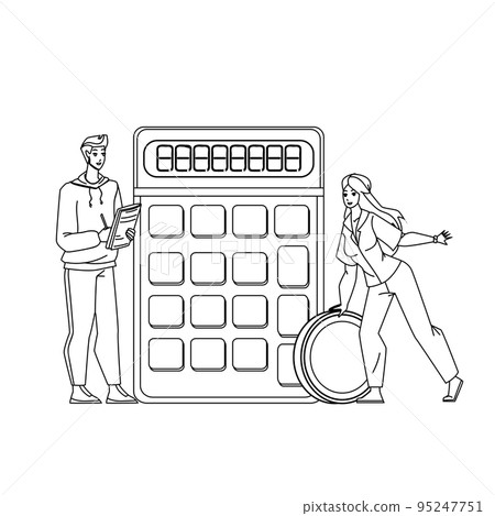Budget Planning Young Man And Woman Couple Vector 95247751