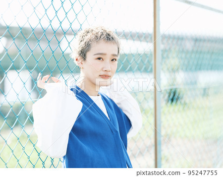 fence and woman fence and woman 95247755