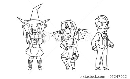 Children Wearing Halloween Festival Costume Vector Children Wearing Halloween Festival Costume Vector 95247922