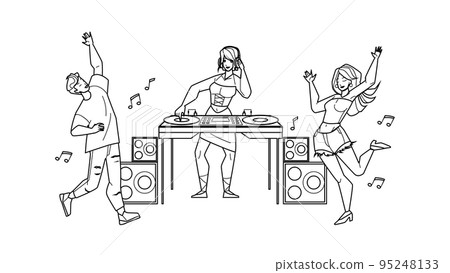 Dj Girl Playing Music On Night Club Party Vector 95248133