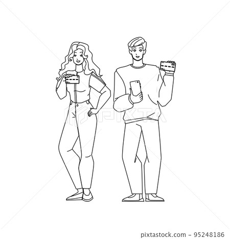 Couple Holding Credit Card For Shopping Vector Couple Holding Credit Card For Shopping Vector 95248186