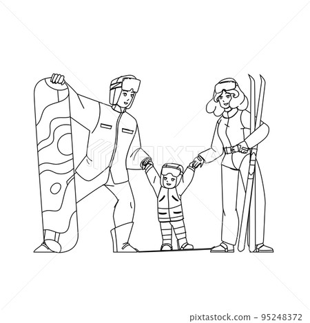 Snow Resort Enjoying And Skiing Family Vector Snow Resort Enjoying And Skiing Family Vector 95248372