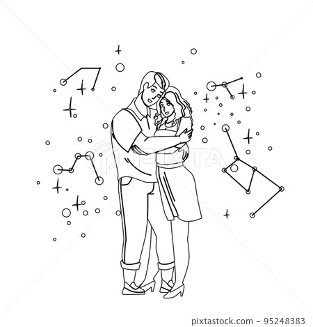 Couple Man And Woman Researching Night Sky Vector 95248383
