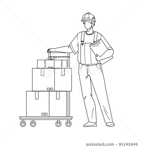 Mover Delivery Service Worker With Cart Vector 95248949