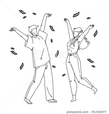Under Money Rain Dancing Man And Woman Vector 95248977