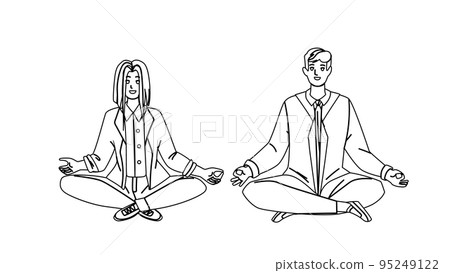 Couple Sitting In Lotus Yoga Pose Together Vector 95249122