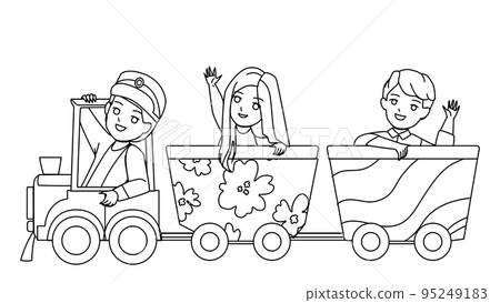 Kid Train Riding Children In Amusement Park Vector Kid Train Riding Children In Amusement Park Vector 95249183