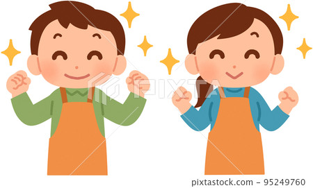 一個男人和一個女人圍裙做膽量姿勢 一個男人和一個女人圍裙做膽量姿勢 95249760