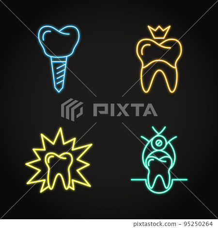 Stomatological procedures icon set in neon line style 95250264