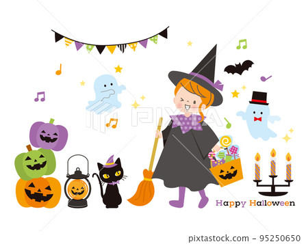 A girl who makes a costume of Halloween 95250650