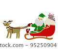 聖誕老人送很多禮物和馴鹿拉他的雪橇的手繪插圖 95250904