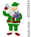 一個快樂可愛的聖誕老人拿著智能手機和禮物的手繪插圖 95250910