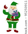 一個快樂可愛的聖誕老人拿著禮物並給出 OK 手勢的手繪插圖 95250911