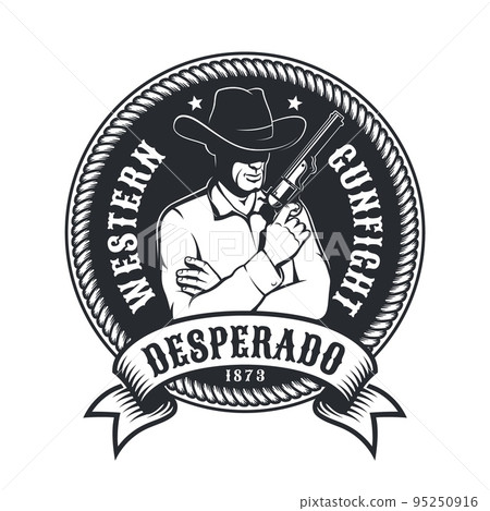 Western vintage emblem - Cowboy with pistol 95250916