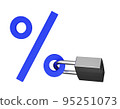 Blue percentage symbol icon with lock isolated on background. Concept for fixed interest rates. 3D rendering. 95251073