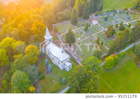 Rural catholic church from above 95251179